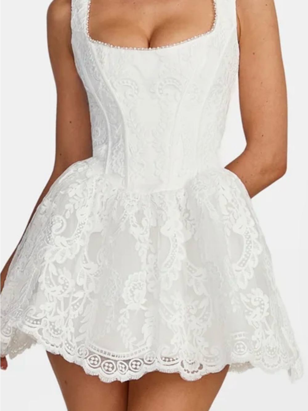 Showpo Evie White Lace Corset Mini Dress